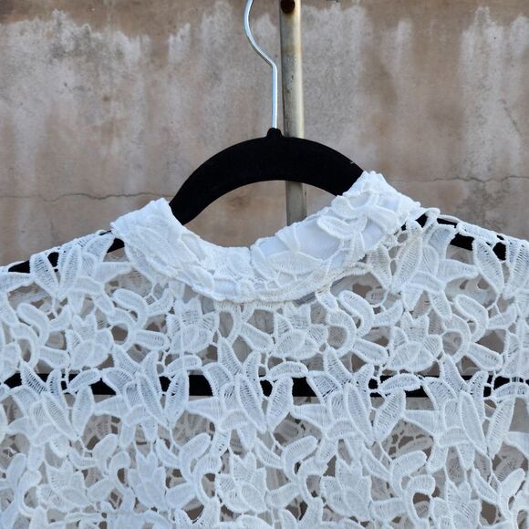 The Royals Crochet Lace High Low Overlay Dress Shirt - Picture 5 of 6